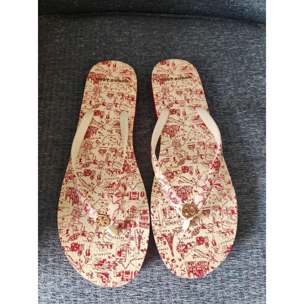 Tory Burch Destination Print Flip Flops Size 10